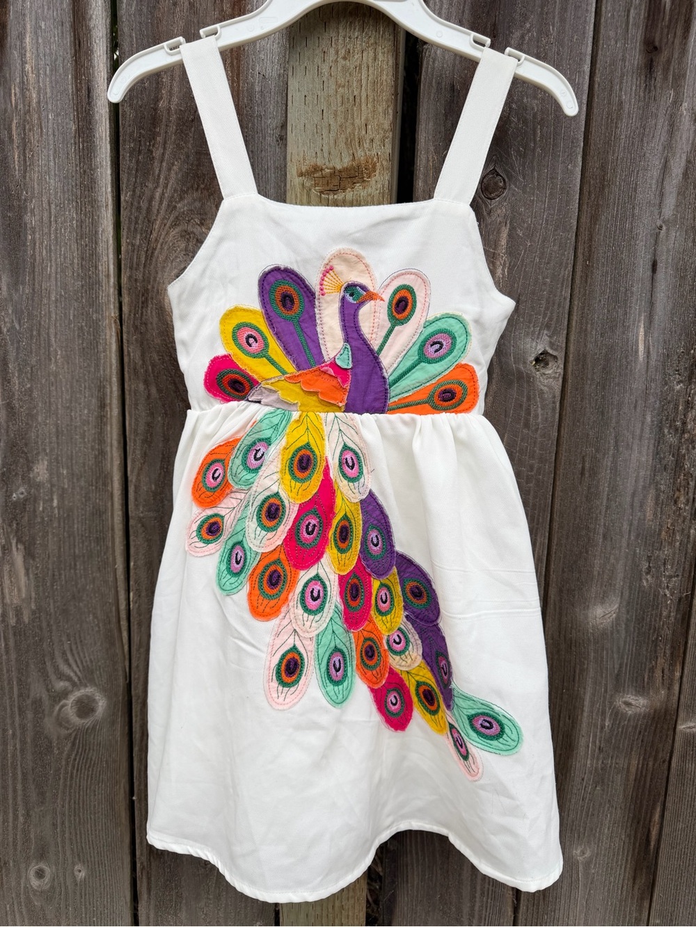 🥳 HP Peacock Appliqué BOLD Sundress Vibrant Party Dress 6 7 Portrait Girl Unique - Picture 2 of 12